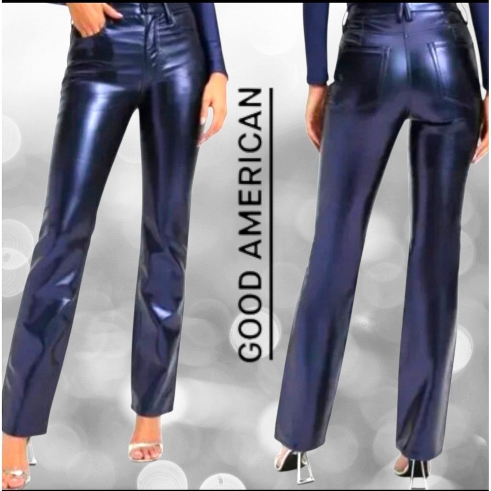 Good American Womens Blue Rinse Metallic Faux Leather Pants Blue 4/27